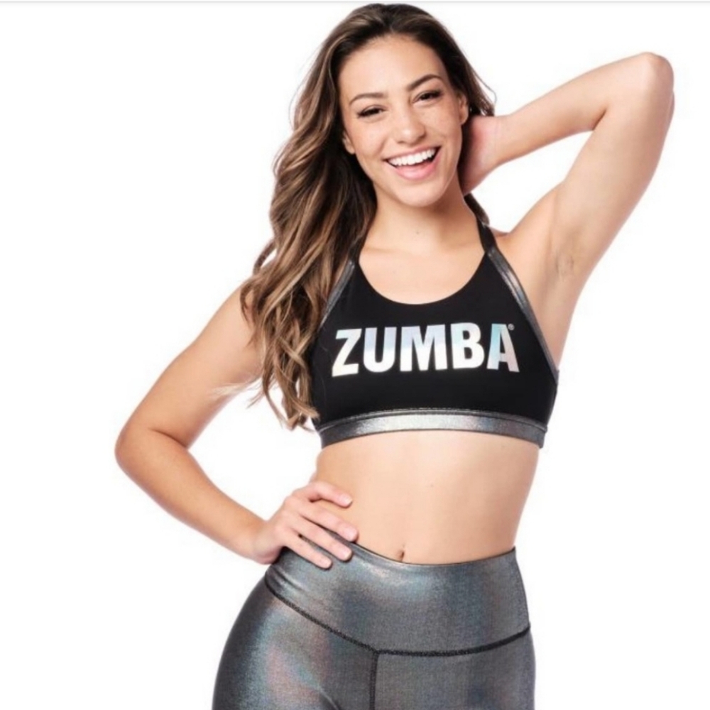 Zumba Spirit Bra Size M Black Iridescent Metallic Medium Coverage